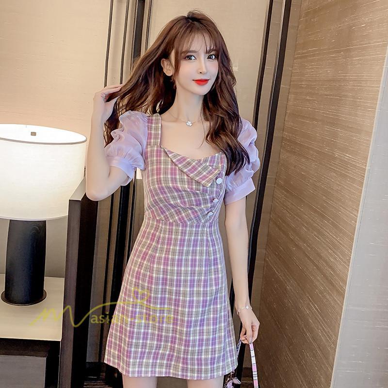 ミディアム | 半袖ワンピース 夏服 レディース 膝上丈 Aライン セクシー 可愛い スリム ワンピース おしゃれ パープル