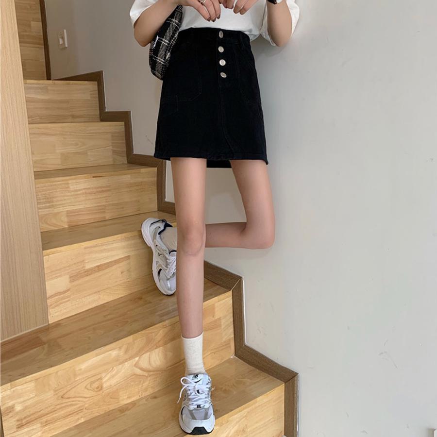 タイトスカート | ハイウエスト デニムスカート 着やせ レディース 韓国風 ミニスカート カジュアル 台形スカート おしゃれ【ネコ