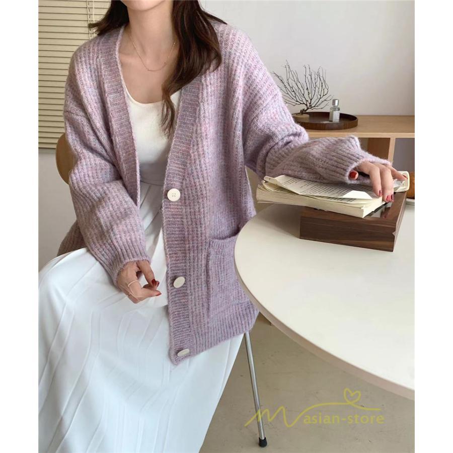 カーディガン | ニットフロントボタン レディース 2way 羽織り 秋冬 アウター ニットアウター セーター 長袖 トップス 通学通勤 20代30代 ゆったり ポケット