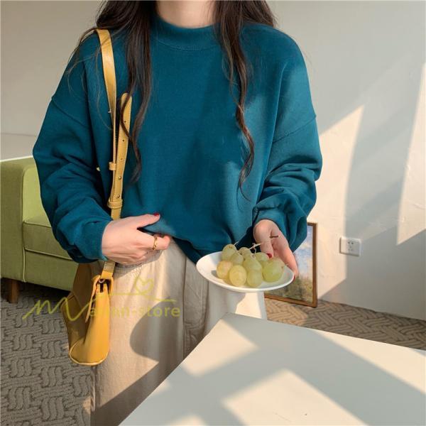 パーカー | 長袖トレーナー レディース トップス 無地 可愛い トレーナー 新作 長袖 スウェット モックネック ハイネック 秋冬 お出かけ コーデ カジュアル ゆったり