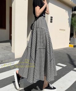 スカート | フレア フレアマキシ ロングコットン ウエストゴム マキシチェック柄 レトロ風 20代30代40代50代 通勤通学 カジュアル