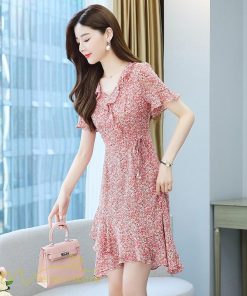 ミディアム | ワンピース レディース 小花柄 きれいめ 半袖 Aラインワンピース 着痩せ 日常感 Vネック 大きいサイズ 30代 サマーワンピース 上品 40代 大人 膝丈