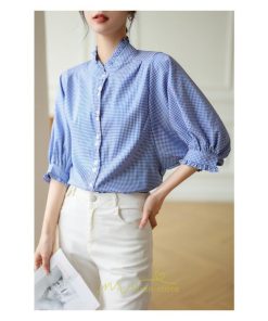 シャツ・ブラウス | ブラウス コットン 七分袖 レディース 青 入学式 入園式 卒業式 卒園式 フォーマル 結婚式 ママ 着痩せ 華奢見え OL お仕事 20代30代40代 通勤 新作 ビジネス