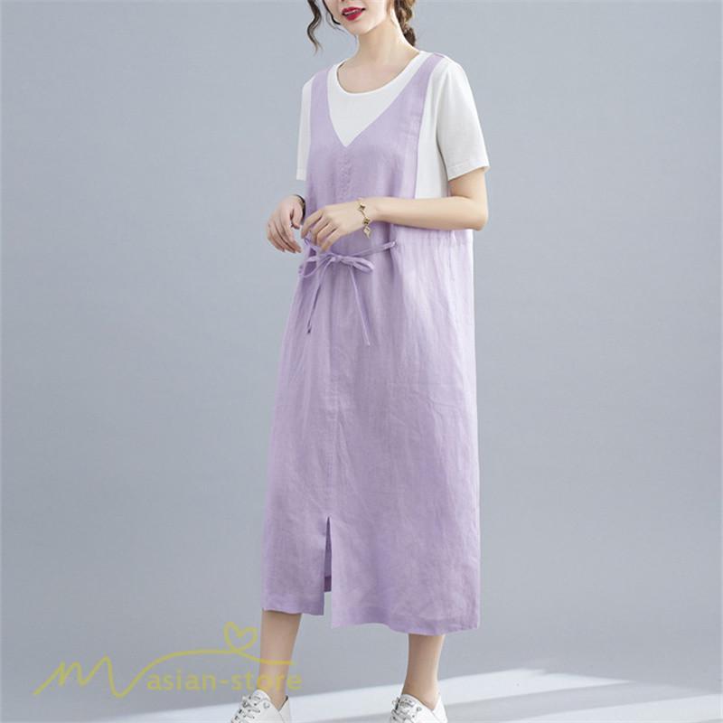 マキシ | ワンピース ロングワンピース レディース 重ね着 半袖ワンピース 切り替え 20代 30代 無地 上品 カジュアル 50代 40代 体型カバー Aラインワンピース 着痩せ