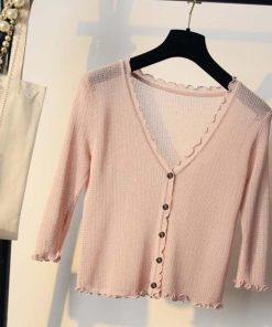 透かし編みトップス | 羽織 カーディガン 薄手 長袖 サマーニット冷房対策 ニットカーディガン Vネック レディース