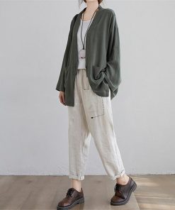 カーディガン | 羽織り レディース 秋服 ライトアウター Vネック 麻綿 無地 20代 30代 春 夏 秋 長袖 カジュアル 40代 50代 秋コーデ 秋かわいい