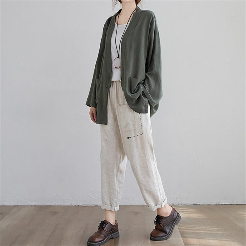 カーディガン | 羽織り レディース 秋服 ライトアウター Vネック 麻綿 無地 20代 30代 春 夏 秋 長袖 カジュアル 40代 50代 秋コーデ 秋かわいい