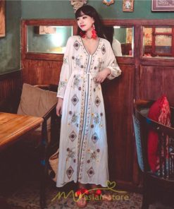 マキシ | ワンピース 長袖 レディース ロング丈 マキシ丈 綿麻 コットン リネン Aライン ゆったり 体型カバー 大人 可愛い 海外旅行 秋 夏 エスニック ナチュラル 春