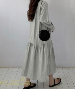 マキシ | シャツワンピース モックネック レディース 無地 長袖 切り替え Aラインワンピース 20代30代 フリーサイズ 春 ゆるワンピース コーデ 40代50代 秋 体型カバー