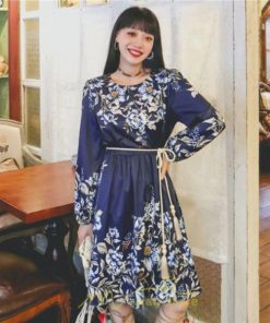 ミニ丈 | ワンピース ひざ丈 膝上 着映え 着痩せ 長袖 ゆったり 大人っぽ 普段使い 旅行 部屋着 お出かけ ベージュ 青 かわいい きれいめ 花柄 SNS映え リゾート レトロ風