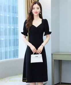 ミディアム | ワンピース レディース 着痩せ 半袖 Vネック カジュアル Aライン おしゃれ ミディアムワンピース エレガント 大きいサイズ 黒 夏 サマーワンピース 夏服 新作