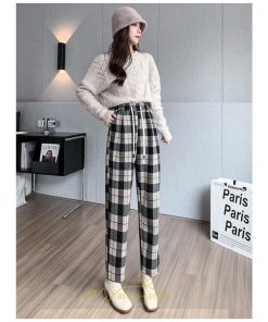 チノ・テーパード・ジョガー・スキニーパン | テーパードパンツ パンツ レディース ボトムス 美脚 楽ちん 体型カバー チェック柄 ハイウエスト お出掛け 20代 着痩せ 10代 30代 2022年新作 40代