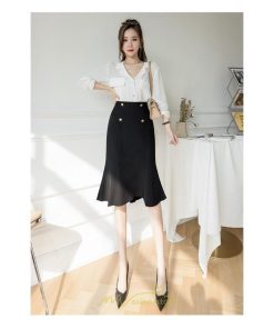 スカート | フリルひざ丈 膝丈 おしゃれ かわいい レディース ボトムス きれい ハイウエスト Aライン 上品 エレガント OL 通勤 レトロ デート オフィス