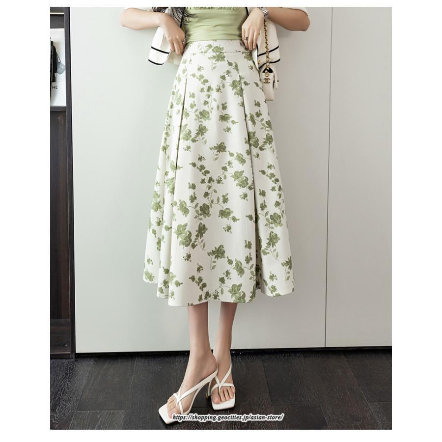 スカート | レディース ロングハイウエスト Aライン 花柄 秋 冬 ボトムス カジュアル 大人 可愛い お出かけ デイリー フェミニン おしゃれ きれいめ