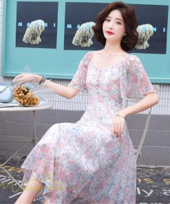 ミディアム | ワンピース レディース 花柄 きれいめ 膝丈 おしゃれ 上品 半袖 スクエアネック 大きいサイズ 30代 40代 夏新作 20代 サマーワンピース 大人 エレガント 韓国風