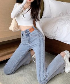 デニム | ハイウエスト デニムパンツ スリット韓国