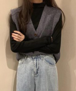 ニット・セーター | ジレ 開襟セーター ニットトップス おしゃれ Vネック 秋冬 ノースリーブ ニットベスト 袖なし 重ね着 レディース