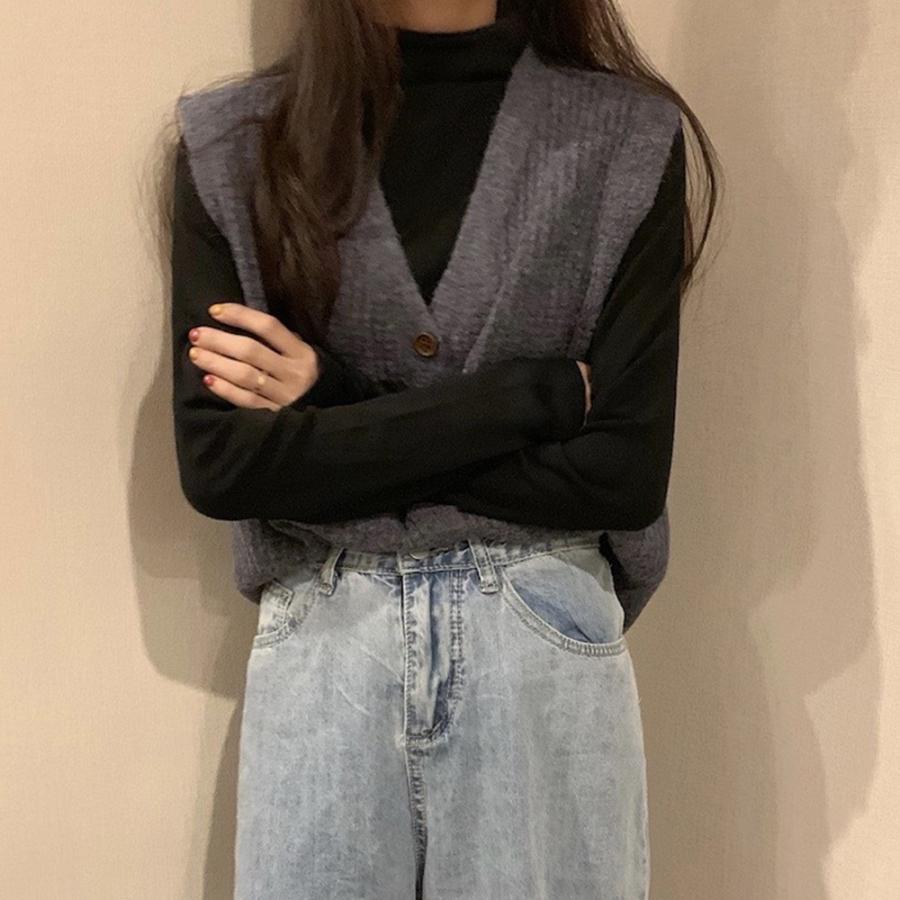 ニット・セーター | ジレ 開襟セーター ニットトップス おしゃれ Vネック 秋冬 ノースリーブ ニットベスト 袖なし 重ね着 レディース