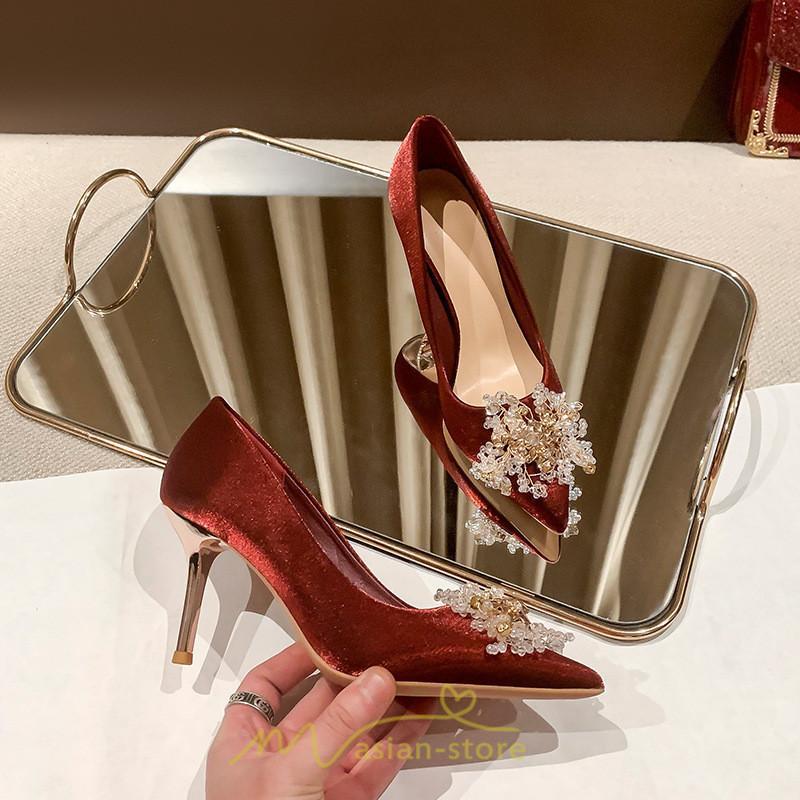 パンプス | 結婚式 ブライダルシューズ パーティーシューズ ハイヒール 赤 痛くない 大きいサイズ 小さいサイズ おしゃれ 疲れない レッド 美脚 ポインテッドトゥ