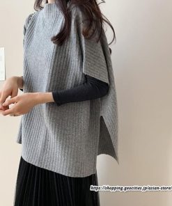 ニット・セーター | ニット レディース セーター 秋冬 春 トップス マント ポンチョ 重ね着風 大人 無地 ニットセーター 上品 サイドスリット プルオーバー ゆったり カジュアル