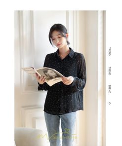 シャツ・ブラウス | ブラウス レディース きれいめ 40代 春秋新作 オシャレブラウス シャツ 長袖トップス Vネックブラウス 大人 シャツ30代 ゆったり 通勤 50代 ドット柄