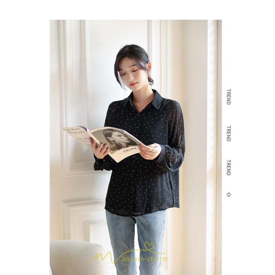 シャツ・ブラウス | ブラウス レディース きれいめ 40代 春秋新作 オシャレブラウス シャツ 長袖トップス Vネックブラウス 大人 シャツ30代 ゆったり 通勤 50代 ドット柄