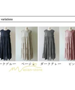 マキシ | ワンピース Aラインノースリーブマキシ丈ワンピース ビッグシルエット 無地 レディース ロング丈 体型カバー カジュアル 麻 綿 ゆったり 20代30代40代