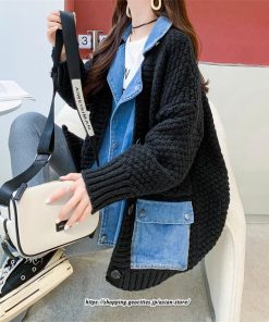 コート・ジャケット | ジャケット レディース 長袖 トップス ニット ニットカーディガン 切り替え デニム アウター 配色 デザイン おしゃれ 冬 カジュアル 2022 秋 カーディガン