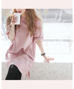 ｔシャツ・カットソー | 大きめTシャツ レディース 夏物 半袖 五分袖 カットソー ロングｔ ワンピース 無地 プルオーバー 白 黒 ルームウェア ゆったり Tシャツ 可愛い お出かけ 綿