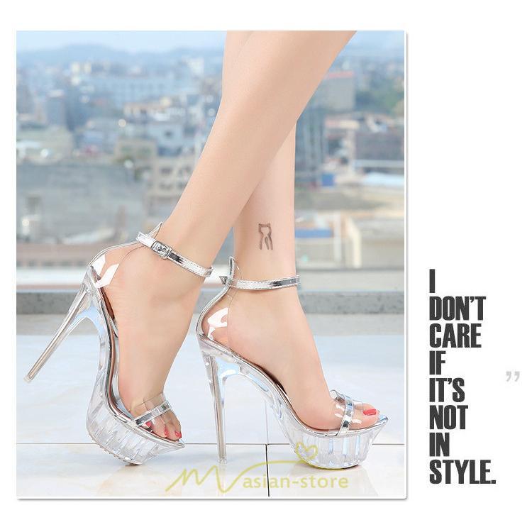 パンプス | ハイヒール 靴 厚底 シューズ 厚底靴 コスプレシューズ 女性 レディース 大きいサイズ 透明 コンテスト 14cmヒール ポールダンス ストラップ セクシー