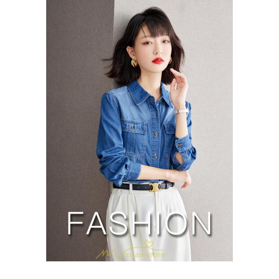 シャツ・ブラウス | デニムシャツ シャツ トップス レディース ブラウス 着痩せ デニム コットン カジュアル エレガント 通勤 通学 オシャレ 上品 ナチュラル 冬 キレイめ 秋 可愛い