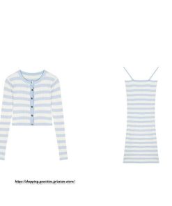 カーディガン | ニットワンピース リブニット トップス キャミワンピース ボーダー ニット 長袖 タイト ニットワンピース スリム セクシー 20代