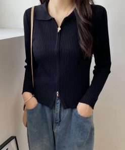 ニット・セーター | リブニットトップスレディースジップアップ