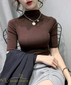 ｔシャツ・カットソー | 秋Tシャト トップス コットン カジュアルTシャツ レディース ハイネック おしゃれ Tシャツ Tシャツ 日常感 大きいサイズ 7色展開 上品 5分袖 秋服 ゆったり