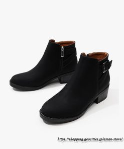 ショートブーツ | 大きいサイズ26.5cm レディース 上品 ブーツ 秋冬 春 チャンキーヒール 太ヒール シンプル ブーティー 大人 黒ブーツ サイドファスナー