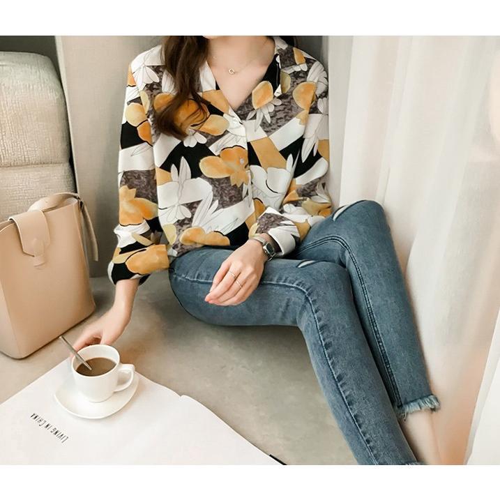 在庫ある | ブラウスレディースシャツ ファッションシャツ プリント花柄シャツブラウス 長袖 Vネック 春夏秋衣装 通学通勤 おしゃれ 着痩せ OL 体型カバー ゆったり 薄手