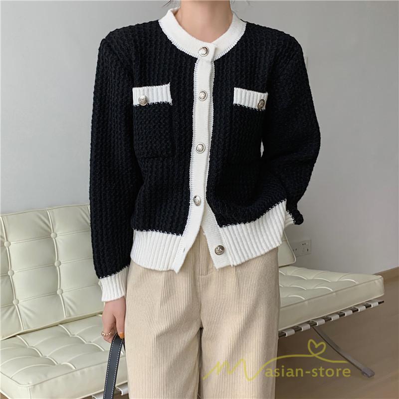 カーディガン | 2022秋冬ニットショート丈 レディース フロントボタン 羽織り ポケット アウター ニット セーター 大人 20代40代 やさしい 通学通勤 長袖