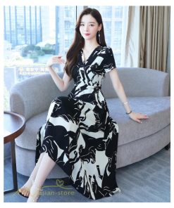 ミディアム | Aラインスカート レディース 着痩せ 黒 白 Vネック 半袖 ワンピース エレガント フェミニン 気質 30代 ママ きれいめ 40代 大きいサイズ サマーワンピース 夏