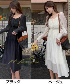マキシ | ワンピース レディース 夏 40代 きれいめ 膝丈ワンピース 長袖 ワンピ フリル ロング丈ワンピ オシャレ 着痩せ 新作 カジュアル 上品 エレガント お出かけ