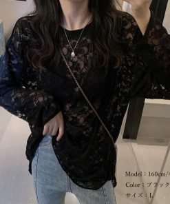 透かし編みトップス | シースルーレーストップス 花柄 春