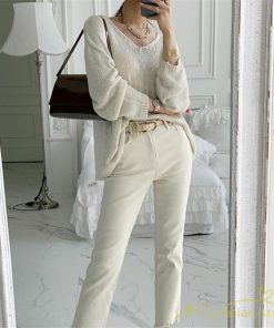 ニット・セーター | ニット サマーニット レディース トップス カットソー ニットソー Vネック 透かし編み 長袖 クルーネック Tシャツ ゆる 薄手 Tシャツ カジュアル リラックス