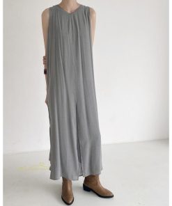 ノースリーブ | ワンピース マキシワンピース マキシワンピ マキシ ロングワンピース ワンピ スリット シンプル 無地 春夏 フレアワンピース ゆったり