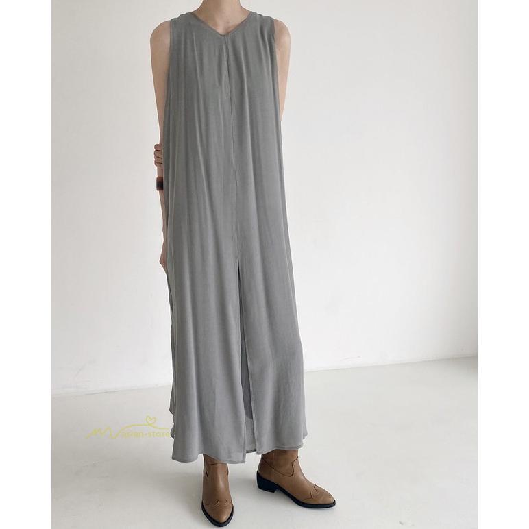 ノースリーブ | ワンピース マキシワンピース マキシワンピ マキシ ロングワンピース ワンピ スリット シンプル 無地 春夏 フレアワンピース ゆったり