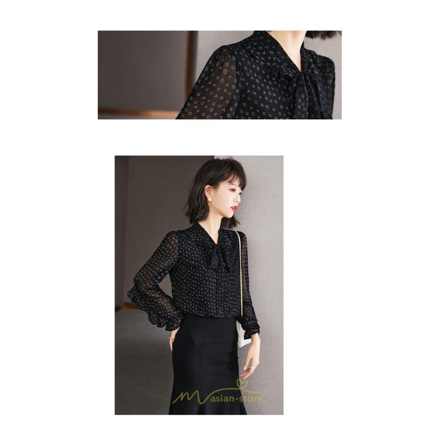 シャツ・ブラウス | ブラウス レディース トップス シャツ シフォン 長袖 黒 アルファベット 20代 30代 40代 通勤 ナチュラル 楽チン カジュアル カジュアル おしゃれ