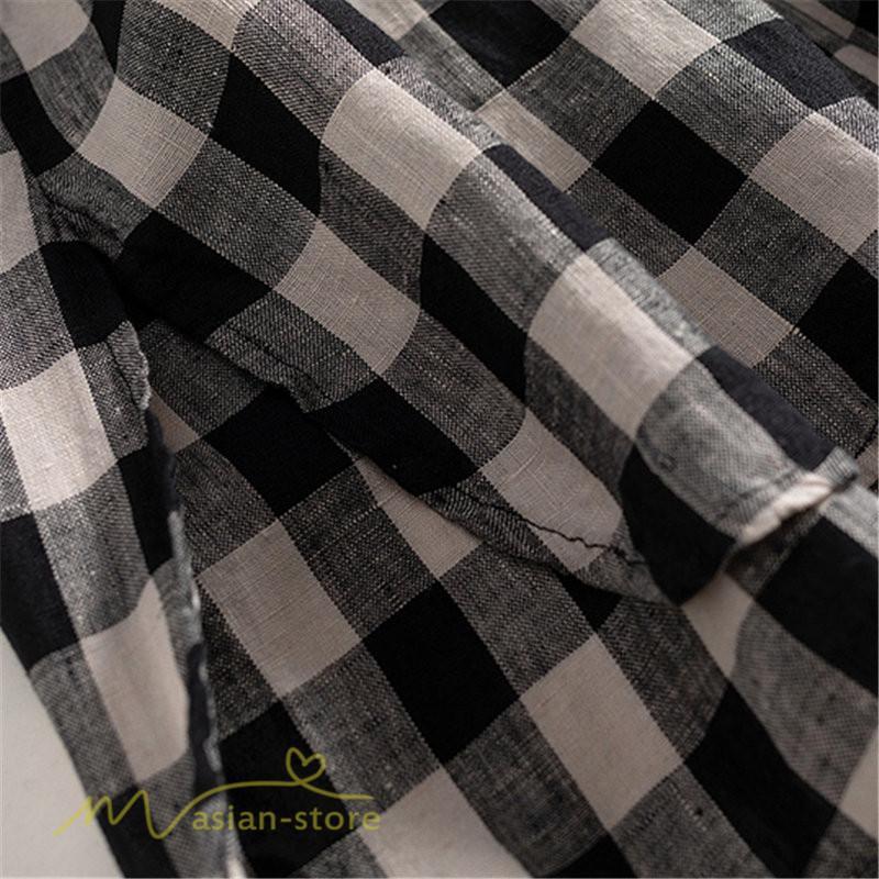 送料無料SALE | チェックワンピース 半袖ワンピース 夏ワンピース シャツワンピース ロングシャツ 膝上丈 麻 羽織り 前開き ポケット 30代40代 可愛い スリム 女の子