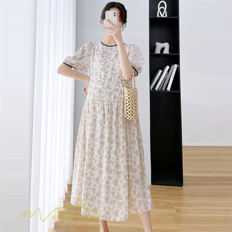 ワンピース | マタニティレディース 着痩せ 韓国風 小花柄 妊婦服 マタニティウェア 上品 大きいサイズ 夏服 Aラインお出かけ マタニティ