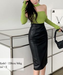 ひざ丈スカート | レザースカートタイトスカートミディ丈OL