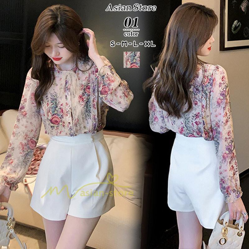 シャツ・ブラウス | ブラウス レディース きれいめ 40代 春夏秋新作 オシャレシフォンブラウス 花柄シャツ 長袖トップス 大人 通勤OL リボン付き シャツ30代 ゆったり 50代 上品