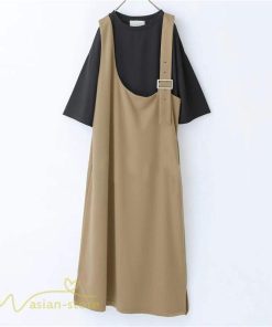 ノースリーブ | ノースリーブワンピース レディース 韓国風 無地 ワンピース ロングワンピース フリーサイズ カーキ ブラック 夏 お出かけ キャミワンピース 40代 30代 20代