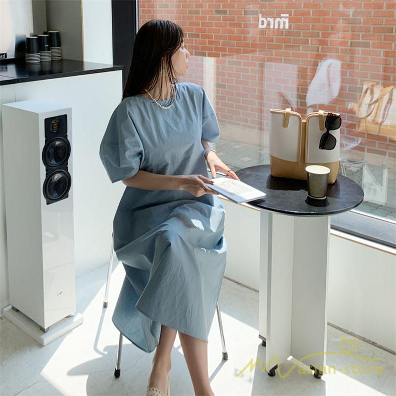 マキシ | ワンピース レディース パフスリーブロングワンピース ハーフスリーブ マキシワンピース ロング丈 半袖 マキシ丈 送料無料 韓国ファッション カジュアル